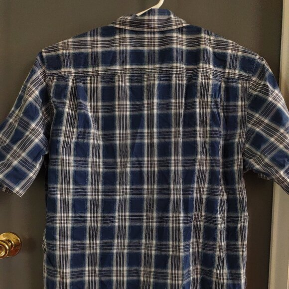 Lucky Brand Men's Large Short Sleeve Button Up Shirt Plaid Blue Gray White - Picture 5 of 8